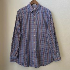 🆕 Peter Millar Plaid Button Down Dress Shirt - Navy, Orange, and Pink